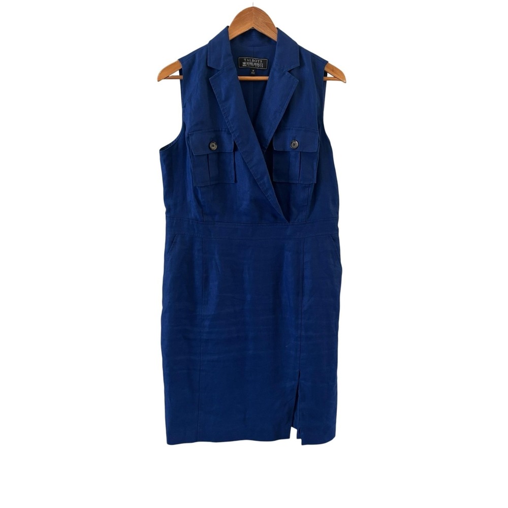 Talbots Baird McNutt Linen Sheath Dress Womens 12 Blue Collared Capsule Career
